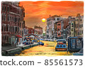 Venice canal reflecting the setting sun 85561573