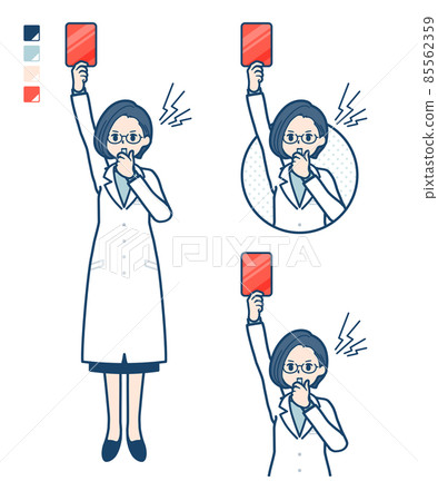 一位身穿白大褂的女醫生出示紅牌的插圖 85562359