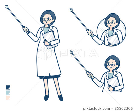 Illustration of a female doctor in a white coat explaining with a pointer 85562366