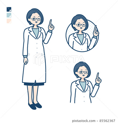Illustration pointing by a female doctor in a white coat Illustration pointing by a female doctor in a white coat 85562367