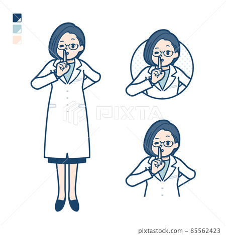 Illustration of a female doctor in a white coat using her finger as a sea 85562423