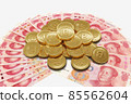 Bitcoin Digital Currency on Yuan banknote, 3d rendering 85562604