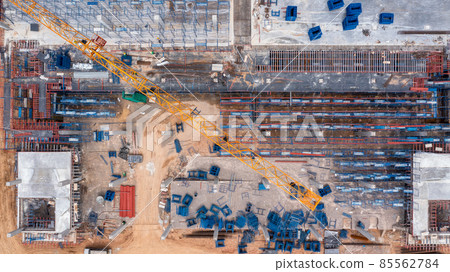 Aerial view construction site with tower crane and building construction site, Construction sites and many cranes and heavy construction working in the industry new building business. 85562784