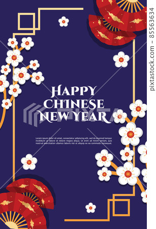 Flower Fan Happy Chinese New Year Celebration Blue Greeting Card Flower Fan Happy Chinese New Year Celebration Blue Greeting Card 85563634