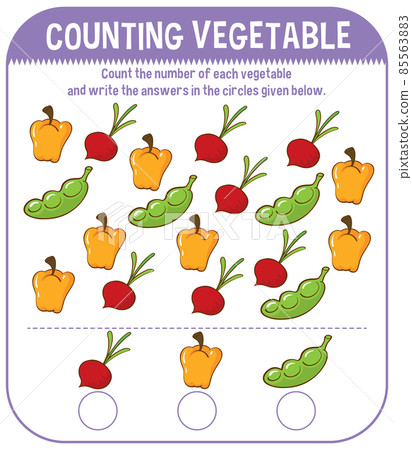 Math game template with counting vegetable 85563883