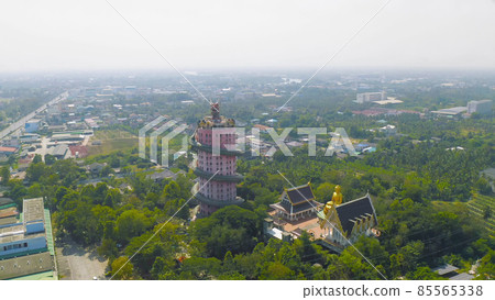 Aerial view of Wat Samphran or Chinese Dragon Temple in Sam Phran District in Nakhon Pathom province near Bangkok Urban City, Thailand. Tourist attraction landmark in travel trip concept. 85565338