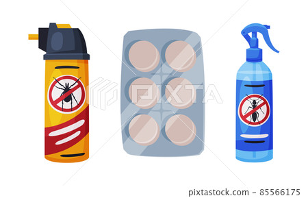 Pest Control with Chemical in Bottle and Blister Pack Vector Set 85566175