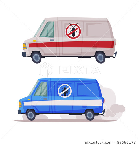 Pest Control Service with Van Vehicle Vector Set Pest Control Service with Van Vehicle Vector Set 85566178
