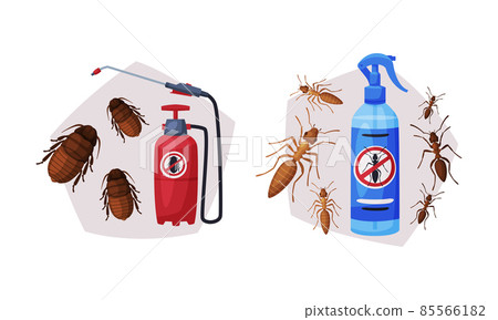 Pest Control with Chemical in Bottle and Ants Vector Set Pest Control with Chemical in Bottle and Ants Vector Set 85566182
