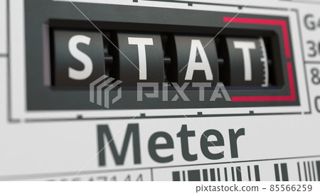 Analog counter or meter with STAT text. Conceptual 3D rendering 85566259