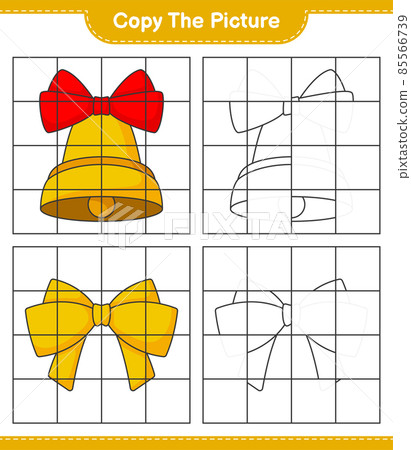 Copy the picture, copy the picture of Christmas Bell and Ribbon using grid lines. Educational children game, printable worksheet, vector illustration 85566739