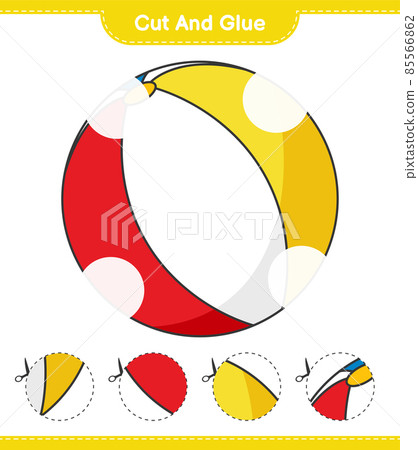 Cut and glue, cut parts of Beach Ball and glue them. Educational children game, printable worksheet, vector illustration 85566862