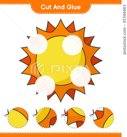 Cut and glue, cut parts of Sun and glue them. Educational children game, printable worksheet, vector illustration 85566863