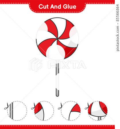 Cut and glue, cut parts of Candy and glue them. Educational children game, printable worksheet, vector illustration Cut and glue, cut parts of Candy and glue them. Educational children game, printable worksheet, vector illustration 85566864