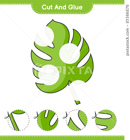 Cut and glue, cut parts of Monstera and glue them. Educational children game, printable worksheet, vector illustration 85566876