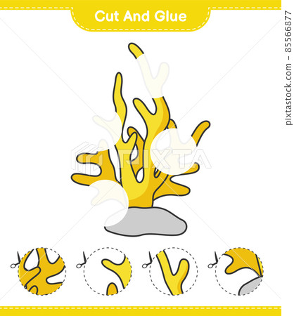 Cut and glue, cut parts of Coral and glue them. Educational children game, printable worksheet, vector illustration 85566877