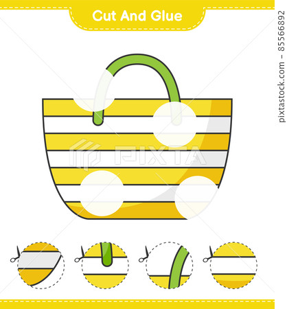Cut and glue, cut parts of Beach Bag and glue them. Educational children game, printable worksheet, vector illustration 85566892