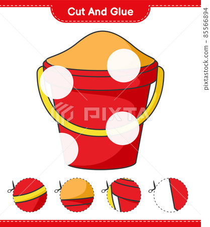 Cut and glue, cut parts of Sand Bucket and glue them. Educational children game, printable worksheet, vector illustration 85566894