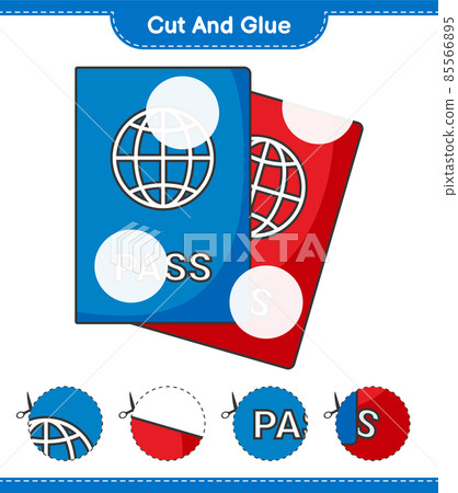 Cut and glue, cut parts of Passport and glue them. Educational children game, printable worksheet, vector illustration 85566895