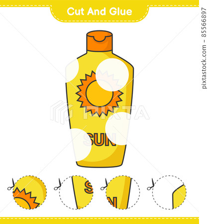Cut and glue, cut parts of Sunscreen and glue them. Educational children game, printable worksheet, vector illustration 85566897