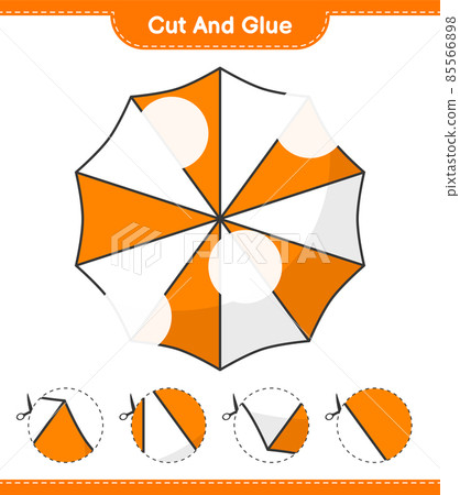 Cut and glue, cut parts of Beach Umbrella and glue them. Educational children game, printable worksheet, vector illustration 85566898