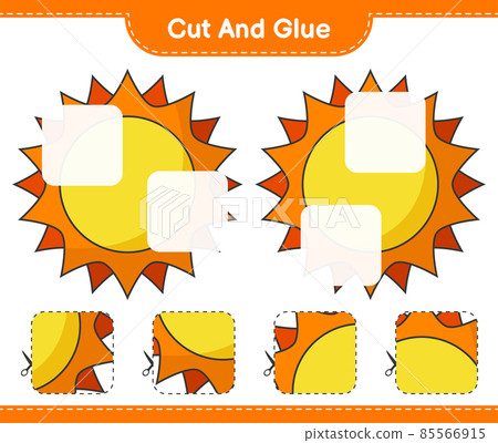 Cut and glue, cut parts of Sun and glue them. Educational children game, printable worksheet, vector illustration Cut and glue, cut parts of Sun and glue them. Educational children game, printable worksheet, vector illustration 85566915