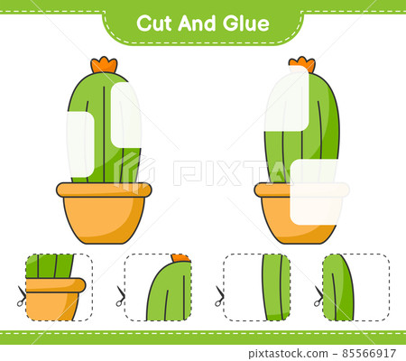 Cut and glue, cut parts of Cactus and glue them. Educational children game, printable worksheet, vector illustration Cut and glue, cut parts of Cactus and glue them. Educational children game, printable worksheet, vector illustration 85566917