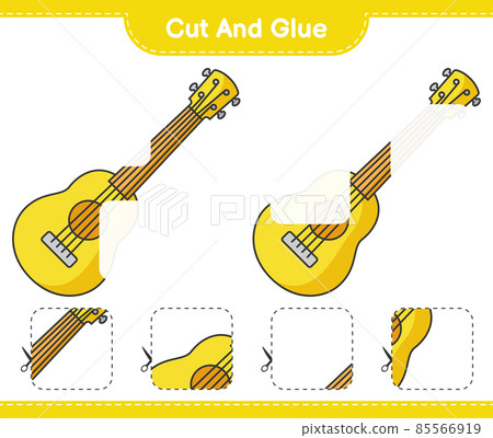 Cut and glue, cut parts of Ukulele and glue them. Educational children game, printable worksheet, vector illustration Cut and glue, cut parts of Ukulele and glue them. Educational children game, printable worksheet, vector illustration 85566919