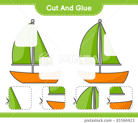 Cut and glue, cut parts of Sailboat and glue them. Educational children game, printable worksheet, vector illustration 85566923