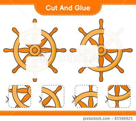 Cut and glue, cut parts of Ship Steering Wheel and glue them. Educational children game, printable worksheet, vector illustration Cut and glue, cut parts of Ship Steering Wheel and glue them. Educational children game, printable worksheet, vector illustration 85566925