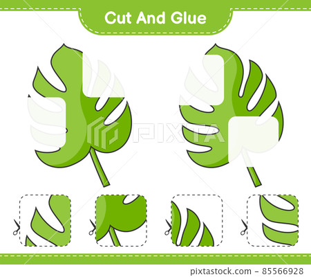 Cut and glue, cut parts of Monstera and glue them. Educational children game, printable worksheet, vector illustration Cut and glue, cut parts of Monstera and glue them. Educational children game, printable worksheet, vector illustration 85566928