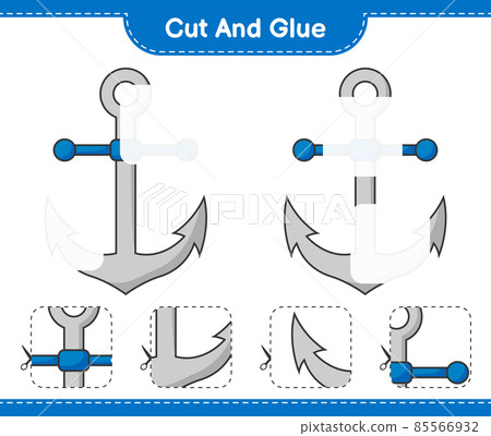 Cut and glue, cut parts of Anchor and glue them. Educational children game, printable worksheet, vector illustration 85566932