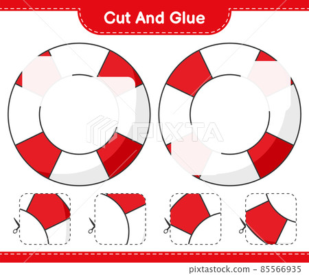 Cut and glue, cut parts of Lifebuoy and glue them. Educational children game, printable worksheet, vector illustration Cut and glue, cut parts of Lifebuoy and glue them. Educational children game, printable worksheet, vector illustration 85566935