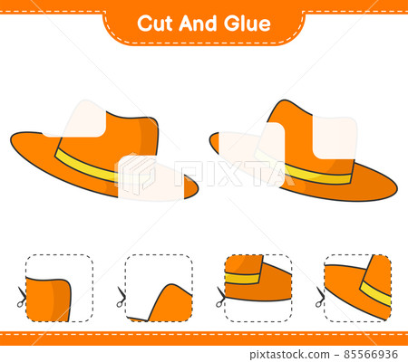 Cut and glue, cut parts of Summer Hat and glue them. Educational children game, printable worksheet, vector illustration Cut and glue, cut parts of Summer Hat and glue them. Educational children game, printable worksheet, vector illustration 85566936
