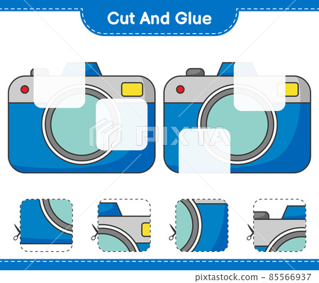 Cut and glue, cut parts of Camera and glue them. Educational children game, printable worksheet, vector illustration Cut and glue, cut parts of Camera and glue them. Educational children game, printable worksheet, vector illustration 85566937