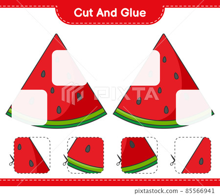 Cut and glue, cut parts of Watermelon and glue them. Educational children game, printable worksheet, vector illustration Cut and glue, cut parts of Watermelon and glue them. Educational children game, printable worksheet, vector illustration 85566941