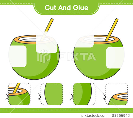 Cut and glue, cut parts of Coconut and glue them. Educational children game, printable worksheet, vector illustration 85566943