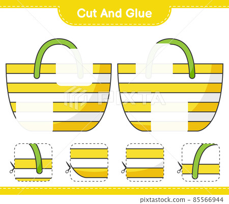 Cut and glue, cut parts of Beach Bag and glue them. Educational children game, printable worksheet, vector illustration Cut and glue, cut parts of Beach Bag and glue them. Educational children game, printable worksheet, vector illustration 85566944