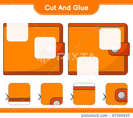 Cut and glue, cut parts of Wallet and glue them. Educational children game, printable worksheet, vector illustration 85566945