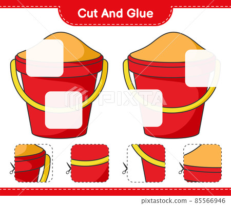Cut and glue, cut parts of Sand Bucket and glue them. Educational children game, printable worksheet, vector illustration 85566946