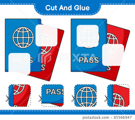 Cut and glue, cut parts of Passport and glue them. Educational children game, printable worksheet, vector illustration 85566947