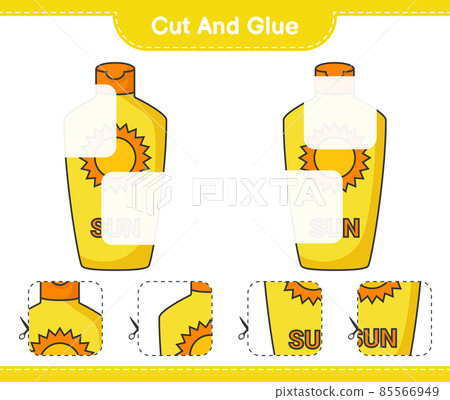Cut and glue, cut parts of Sunscreen and glue them. Educational children game, printable worksheet, vector illustration 85566949
