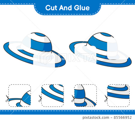 Cut and glue, cut parts of Summer Hat and glue them. Educational children game, printable worksheet, vector illustration 85566952