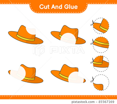 Cut and glue, cut parts of Summer Hat and glue them. Educational children game, printable worksheet, vector illustration 85567169