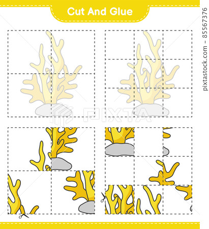Cut and glue, cut parts of Coral and glue them. Educational children game, printable worksheet, vector illustration Cut and glue, cut parts of Coral and glue them. Educational children game, printable worksheet, vector illustration 85567376