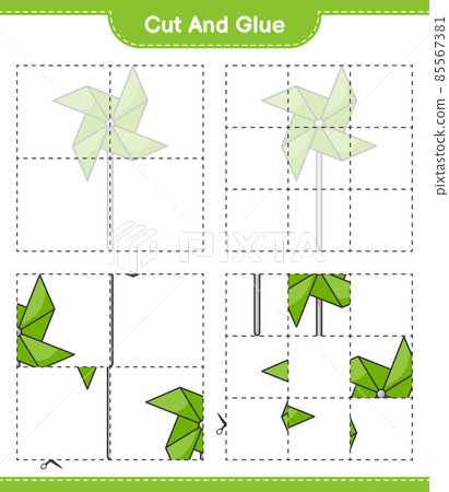 Cut and glue, cut parts of Pinwheels and glue them. Educational children game, printable worksheet, vector illustration Cut and glue, cut parts of Pinwheels and glue them. Educational children game, printable worksheet, vector illustration 85567381