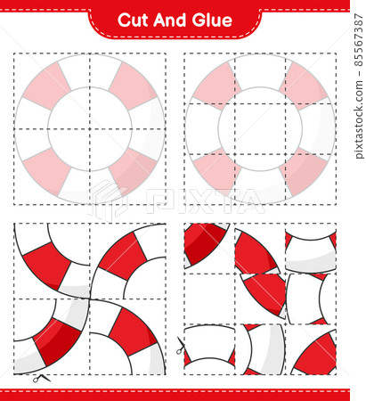 Cut and glue, cut parts of Lifebuoy and glue them. Educational children game, printable worksheet, vector illustration 85567387