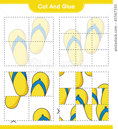 Cut and glue, cut parts of Flip Flop and glue them. Educational children game, printable worksheet, vector illustration Cut and glue, cut parts of Flip Flop and glue them. Educational children game, printable worksheet, vector illustration 85567393