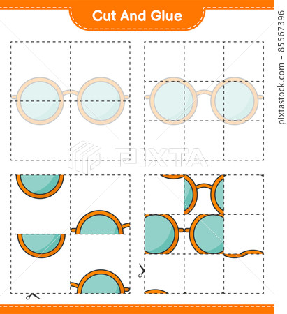 Cut and glue, cut parts of Sunglasses and glue them. Educational children game, printable worksheet, vector illustration Cut and glue, cut parts of Sunglasses and glue them. Educational children game, printable worksheet, vector illustration 85567396