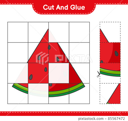 Cut and glue, cut parts of Watermelon and glue them. Educational children game, printable worksheet, vector illustration Cut and glue, cut parts of Watermelon and glue them. Educational children game, printable worksheet, vector illustration 85567472